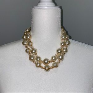 Pearl, gold and clear beaded necklace